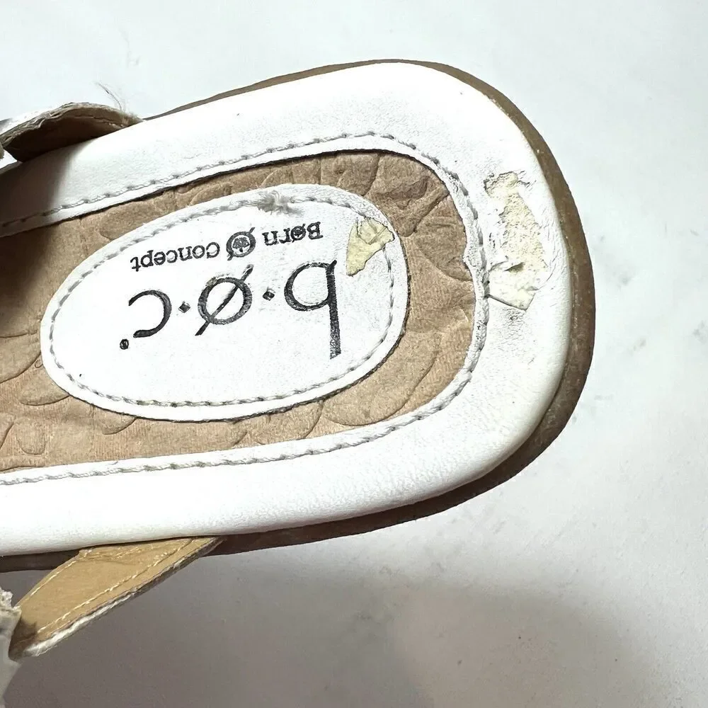 Born b.o.c Sandals Womens Sz 8M White Silver Rope Faux Leather Sling Back Casual